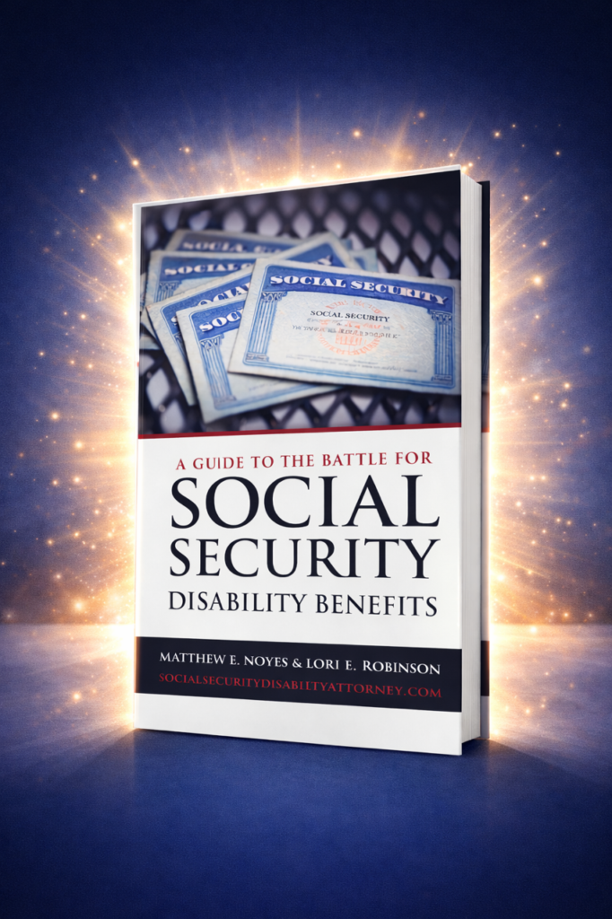 Photograph of the cover of Attorneys Noyes & Robinson's book called A Guide to the Battle for Social Security Disability Benefits